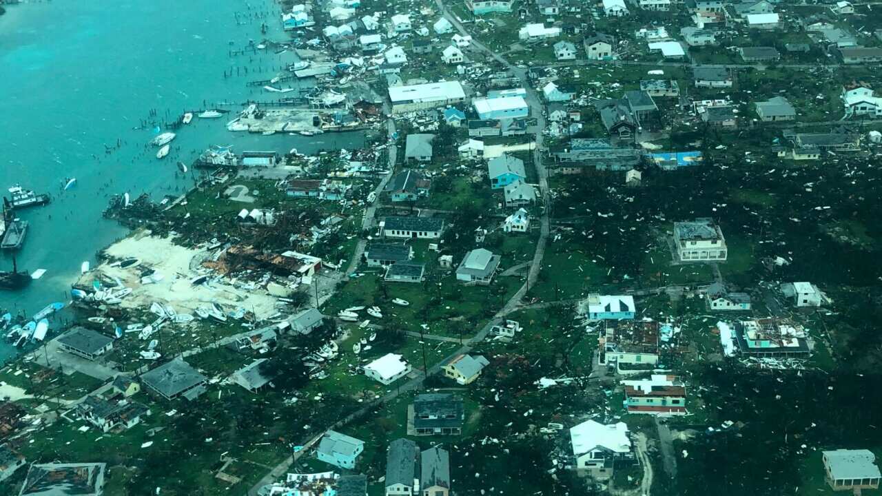 This aerial photo provided by Medic Corps, show the destruction brought by Hurricane Dorian on Man-o-War cay, Bahamas, Tuesday, Sept.3, 2019.