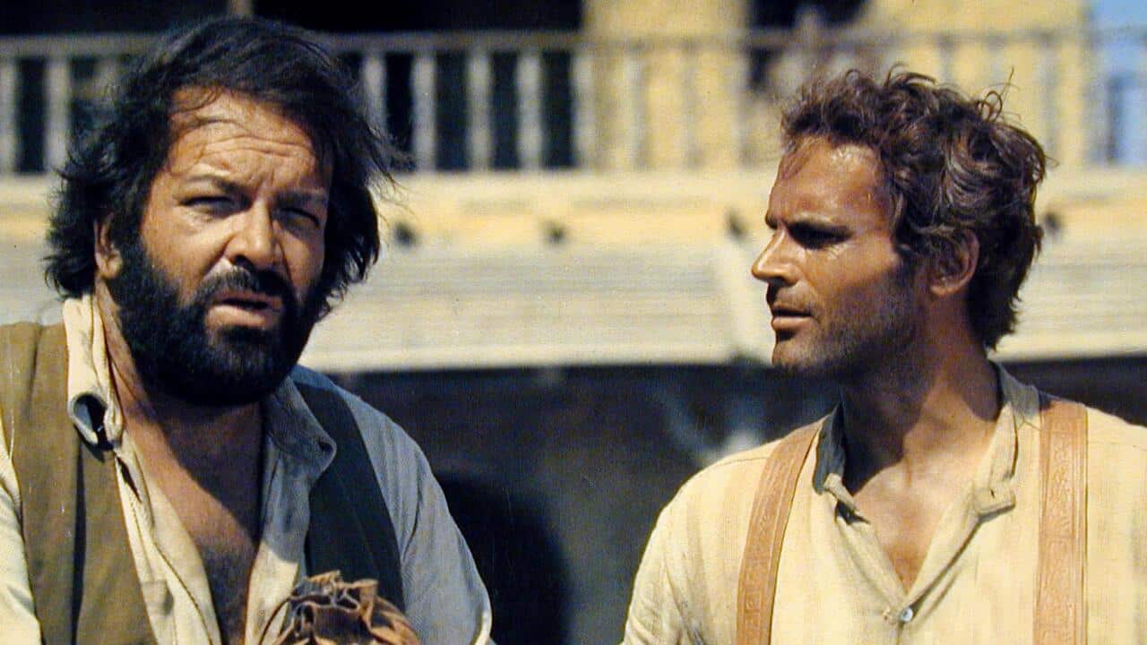A scene from "Trinity Is Still My Name" starring Bud Spencer and Terence Hill, available on SBS On Demand.