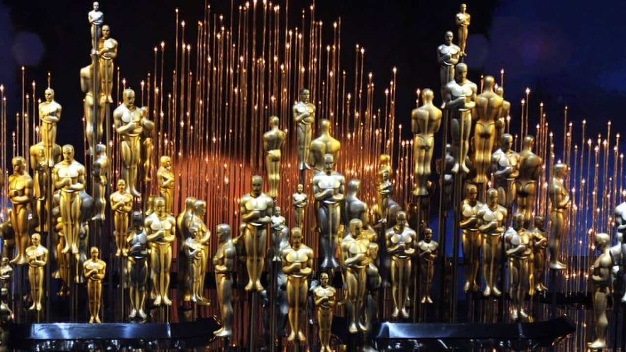 Academy Award statues appear on stage at the Oscars on Sunday, Feb. 28, 2016, at the Dolby Theatre in Los Angeles. (Photo by Chris Pizzello/Invision/AP)