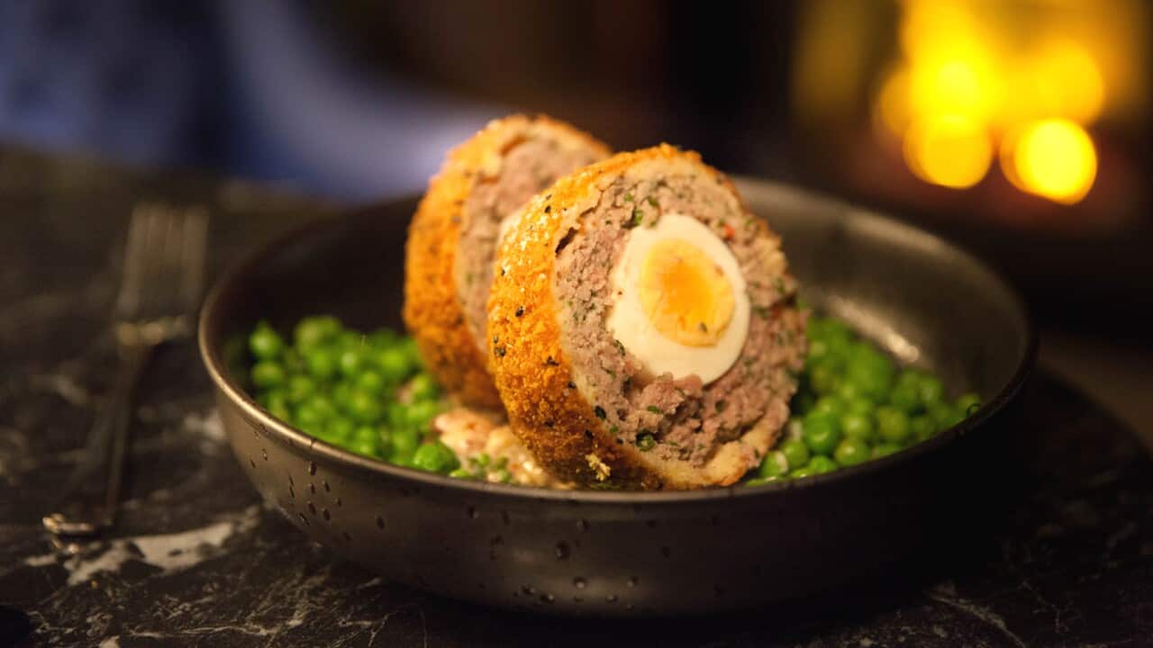 Triple-meat Scotch eggs 