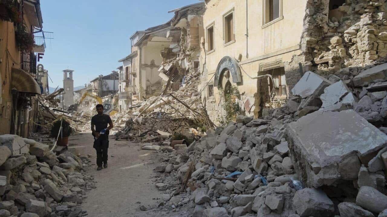 A street in Amatrice, central Italy, after the quake (AAP)