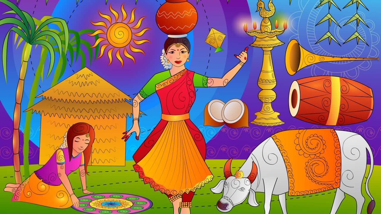 Happy Pongal festival celebration background