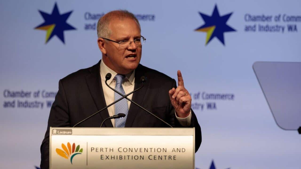 Prime Minister Scott Morrison speaks at the Chamber of Commerce and Industry in Perth