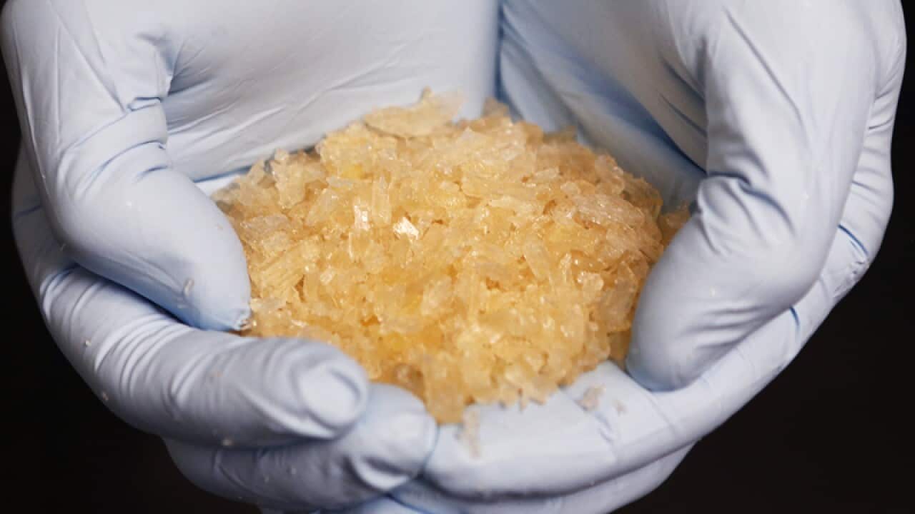 A criminal expert shows Crystal meth at the federal police, Germany