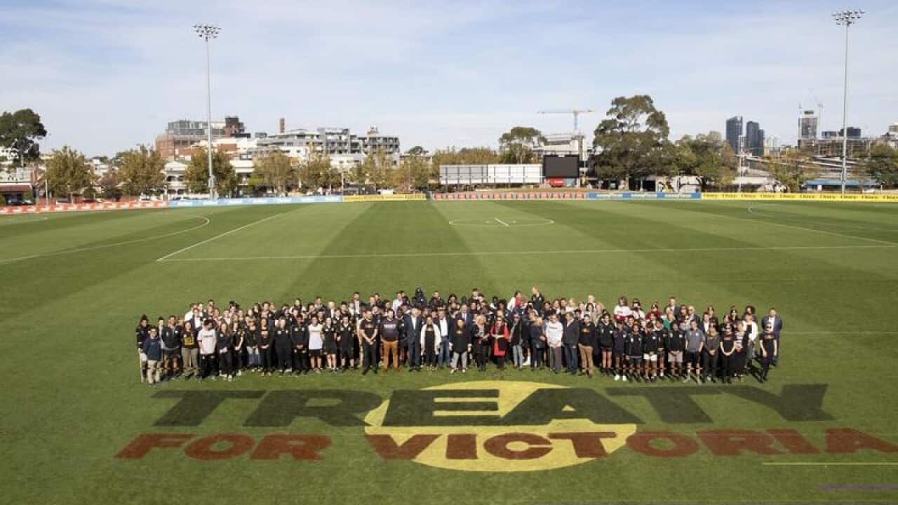 People gathered at the Victoria's Treaty Advancement launch.