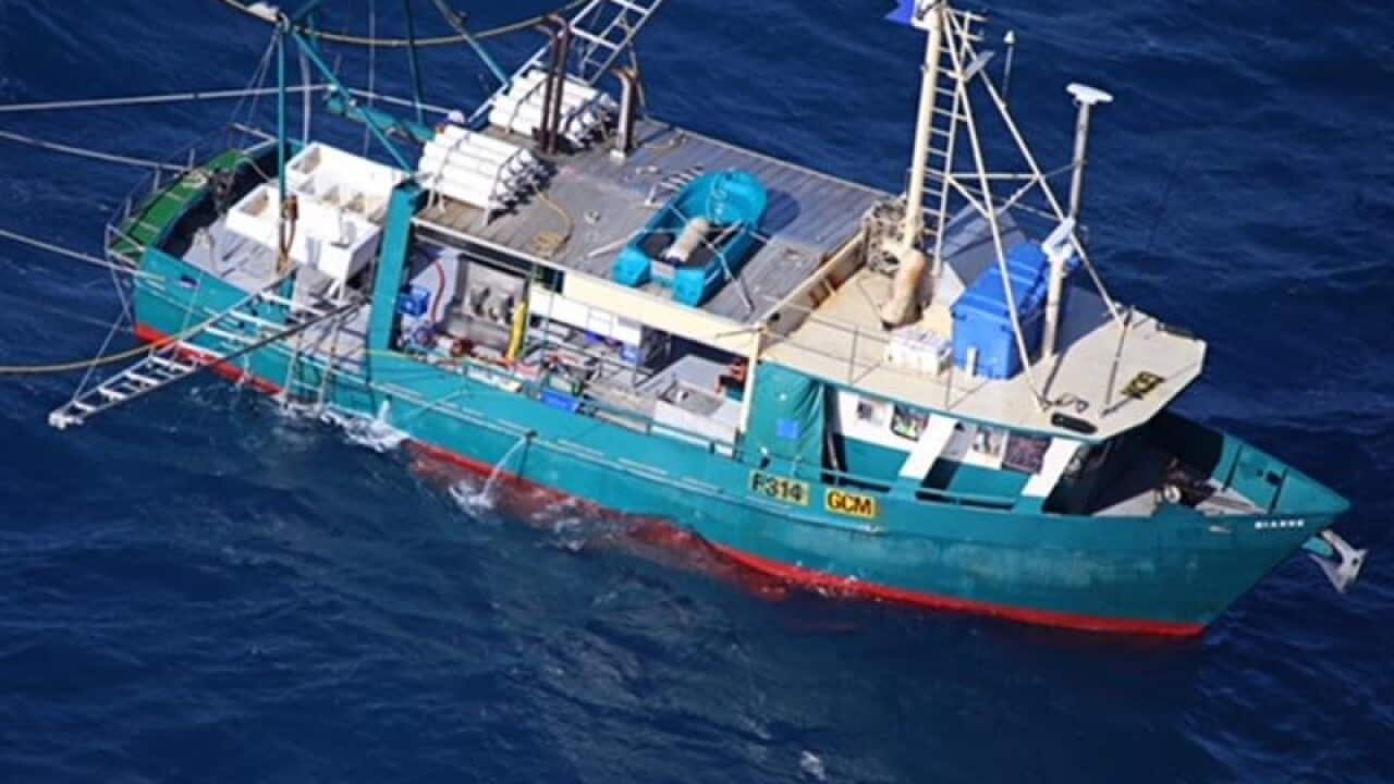 A missing trawler is seen from the air