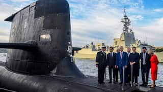 Emmanuel Macron and Malcolm Turnbull on the Collins-class submarine. 