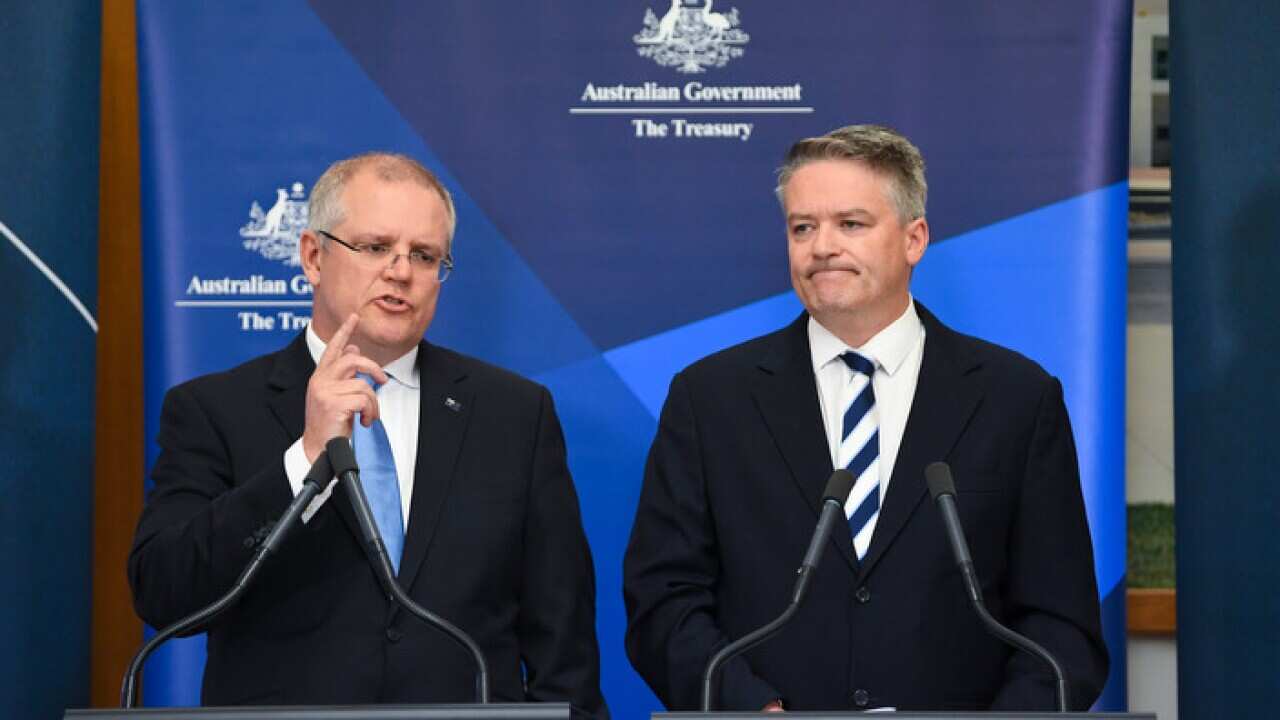 Australian Federal Treasurer Scott Morrison (left) and Australian Finance Minister Mathias Cormann