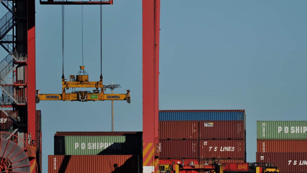 Shipping containers at ports.