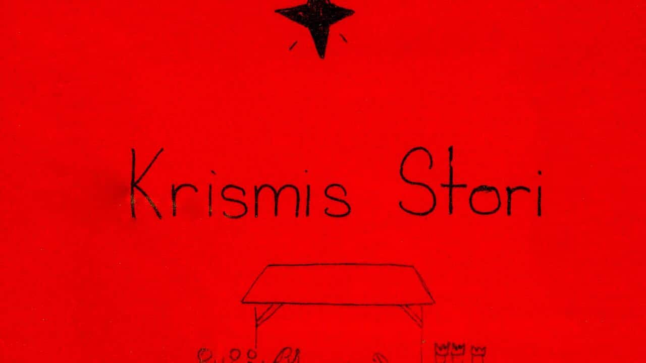 “Krismis Stori” (Christmas story) introduces the people present at Jesus’ birth. This picture was drawn over 30 years ago by a child at the Barunga School, of the NT Indigenous community.