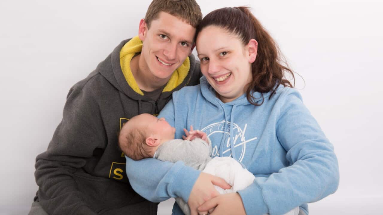 An undated image obtained Tuesday, Feb. 2, 2016 of Sarah Paino, her husband Daniel Stirling and their first son. 