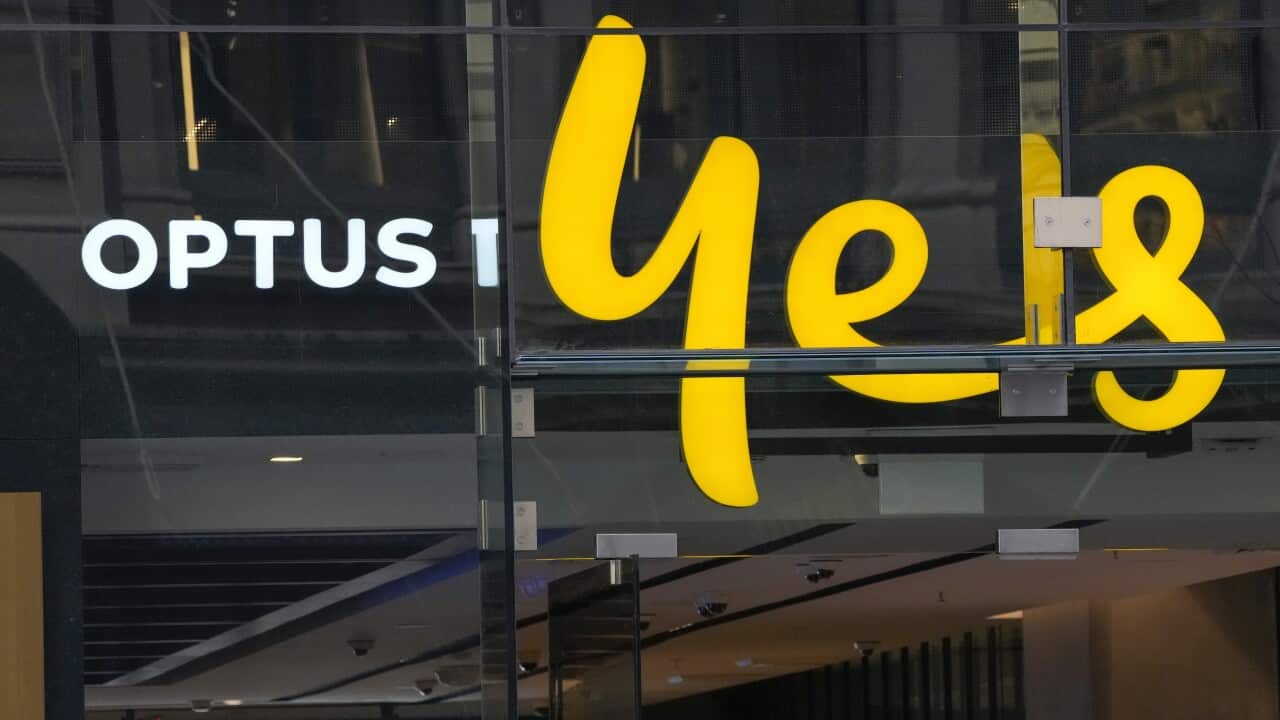 An Optus phone sign hangs above its store in Sydney