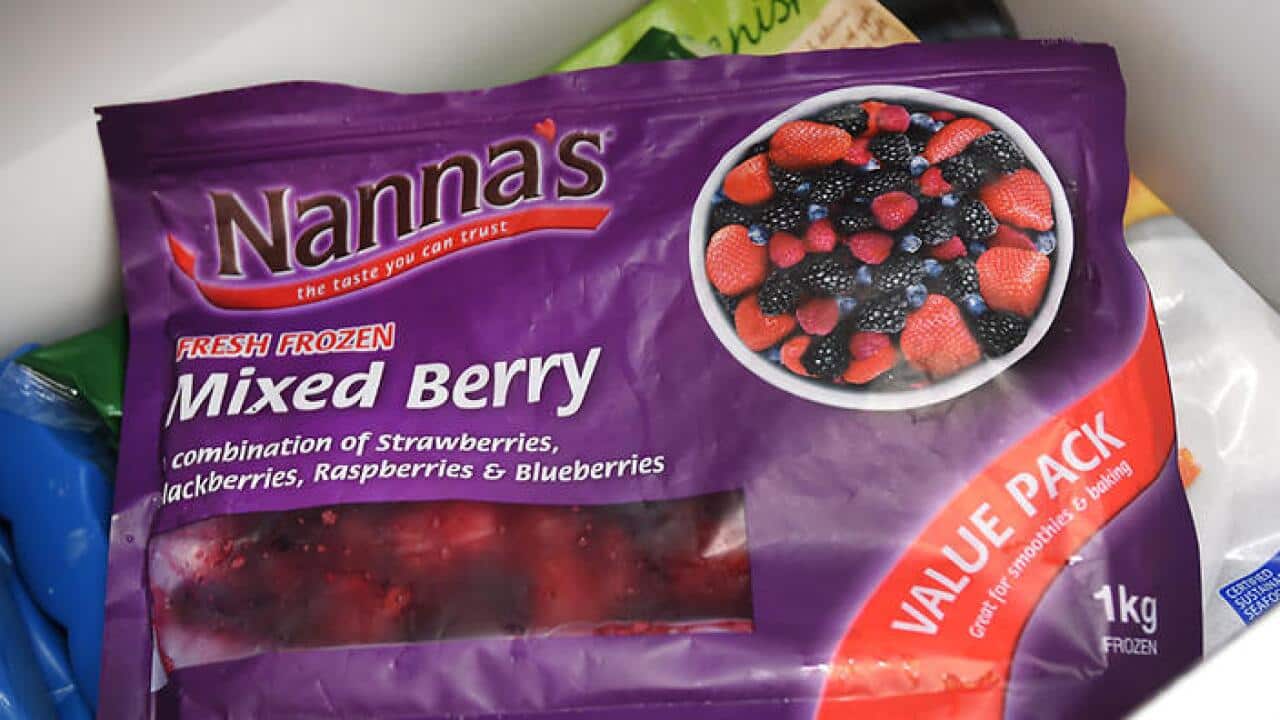 A packet of frozen Nanna's brand Mixed Berry. The Patties Foods product has been linked to several cases of hepatitis A in Australia. (AAP Image/Dan Peled)