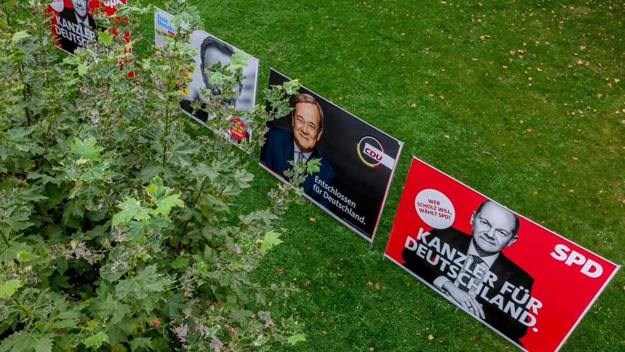 Election posters in Frankfurt, Germany (AAP)