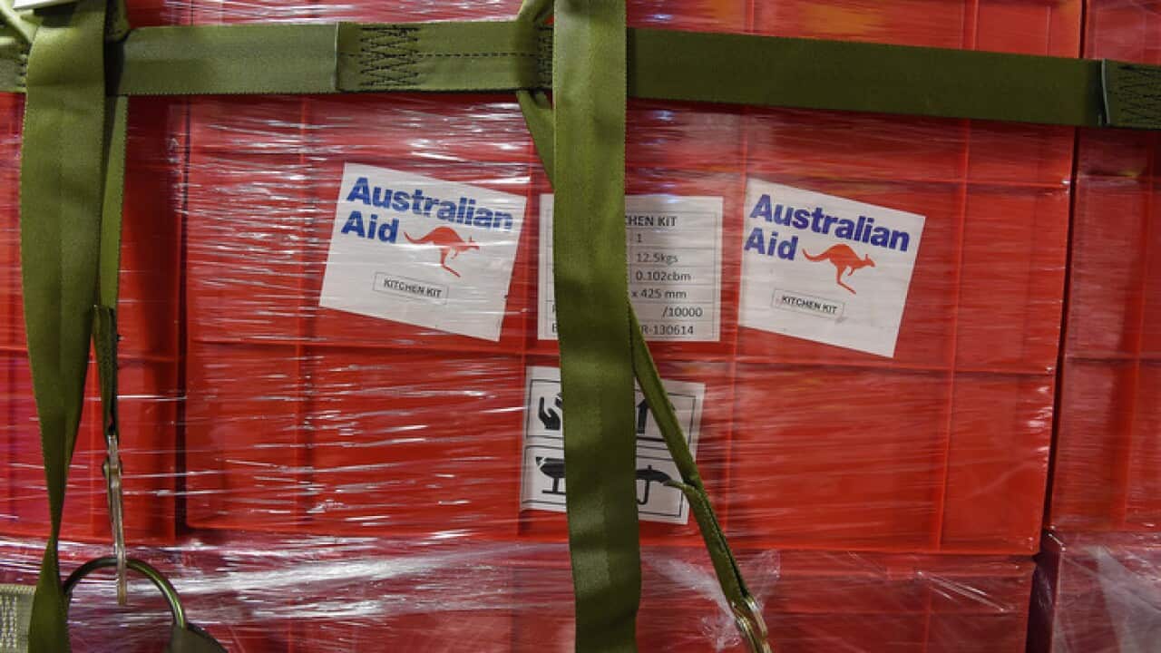 Aid onboard an Australian RAAF C-17 Globemaster aircraft