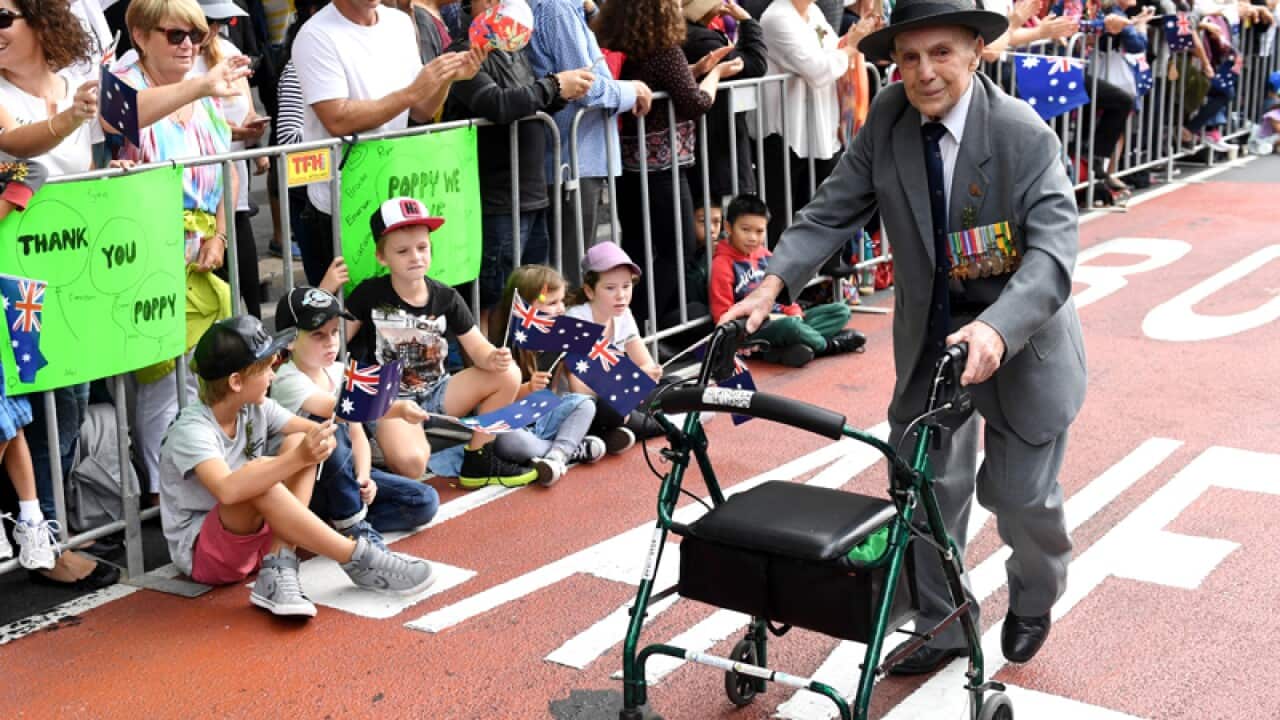 An ex-serviceman takes part in the ANZAC Day March
