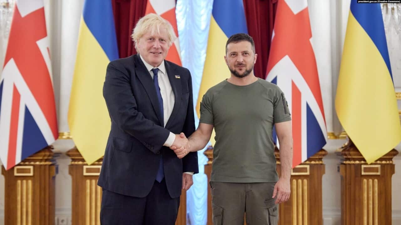 24 August 2022. President of Ukraine Volodymyr Zelenskyy awarded the Order of Freedom to Prime Minister of the United Kingdom Boris Johnson in Kyiv..jpg
