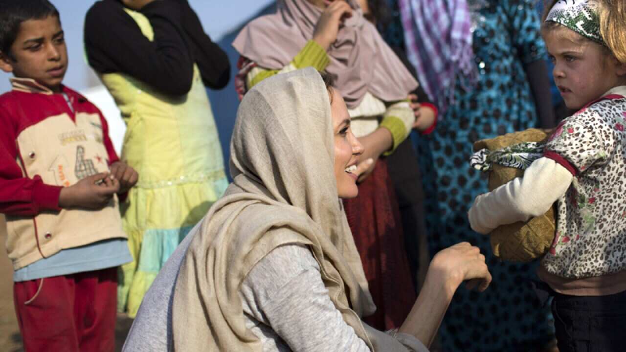 Angelina Jolie meeting with young Syrian refugees in Lebanon