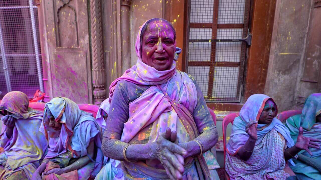Widows celebrate Holi of Vrindavan, India - 12 Mar 2025