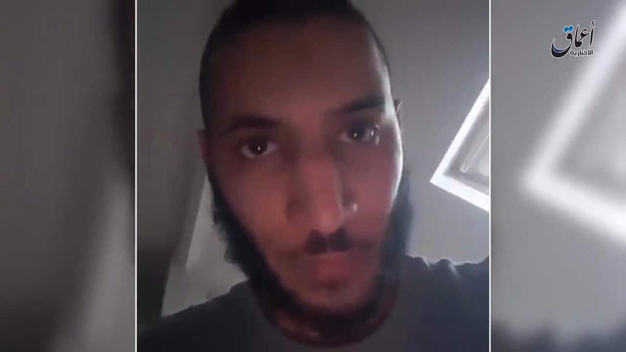 A still taken from a video of Larossi Abballa, the suspect in the knifing of a French police couple, confessing to the killings. 