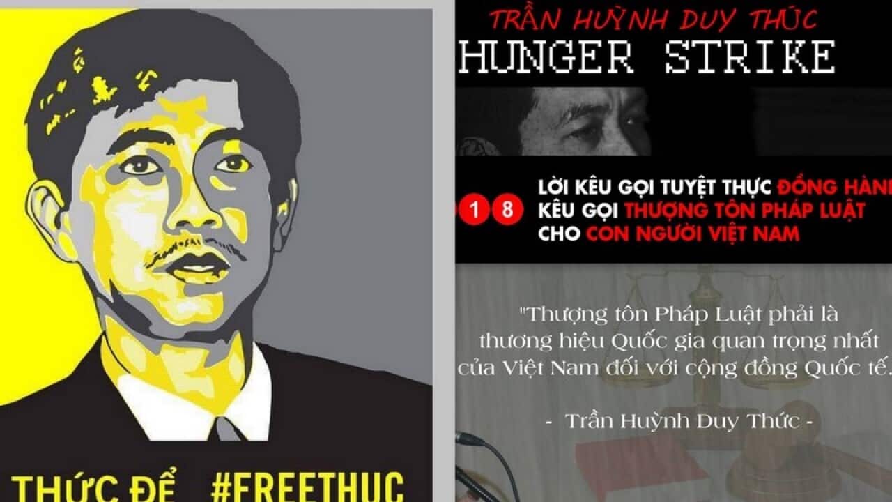 Hình ông Trần Huỳnh Duy Thức trong cuộc vận động trả tự do cho ông do các nhà hoạt động xã hội phát động