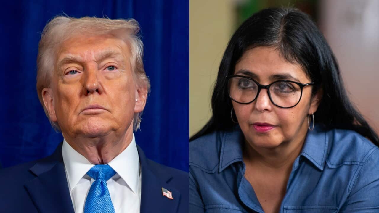A composite image of Donald Trump and Delcy Rodriguez.