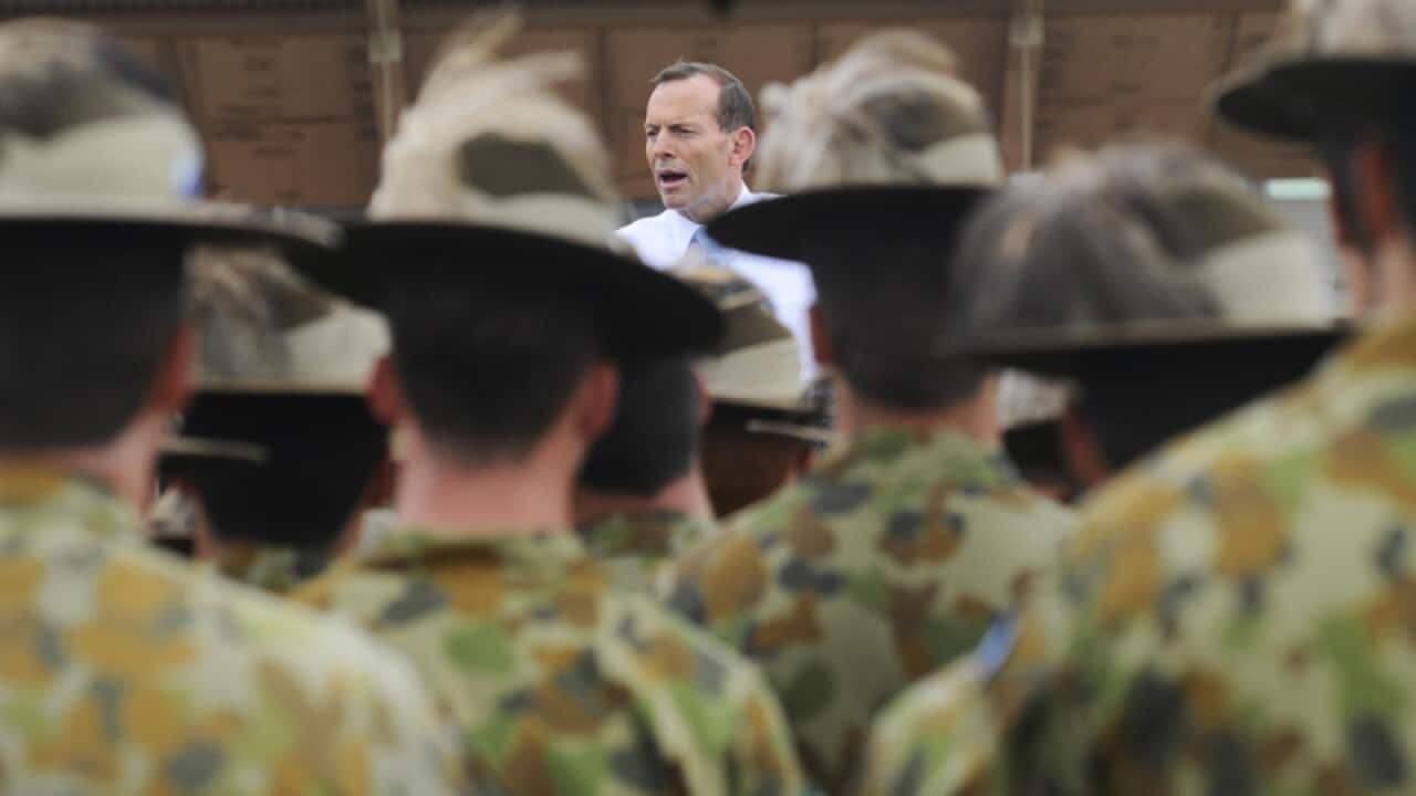 Prime Minister Tony Abbott speaks to army personnel in Darwin