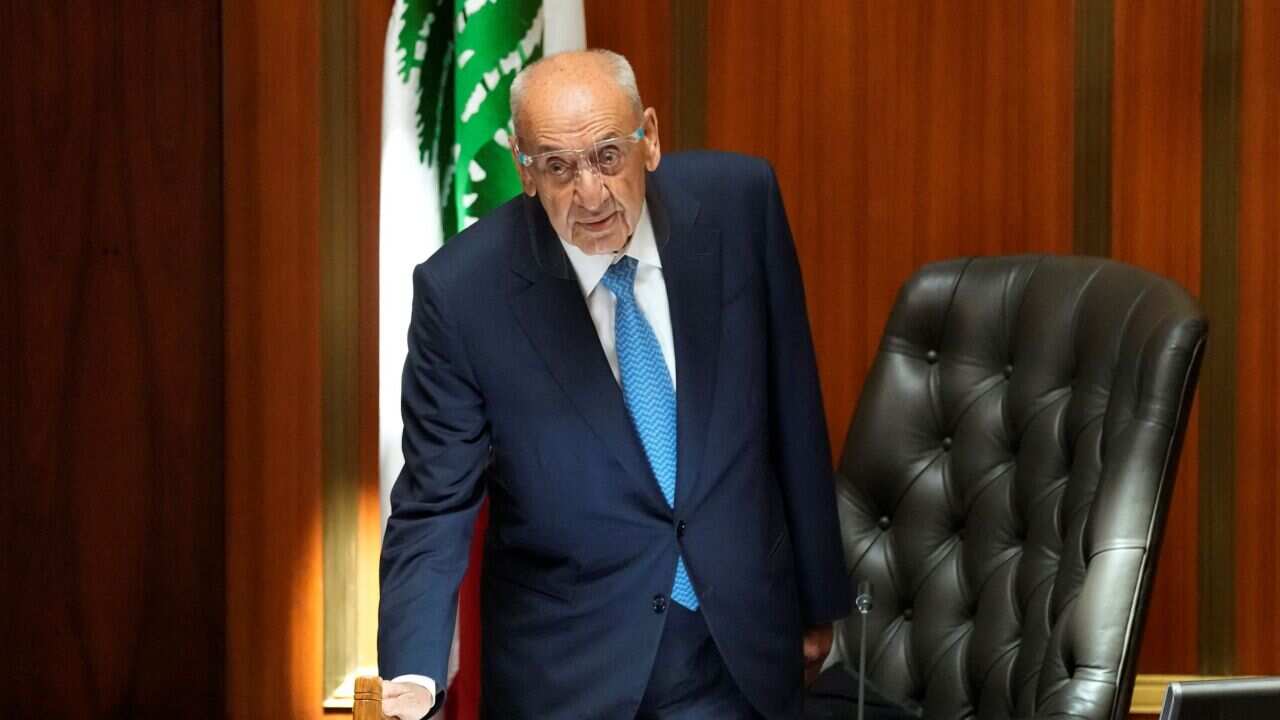 Parliament Speaker Nabih Berri heads the first session of the newly elected parliament, in Beirut, Lebanon, Tuesday, May 31, 2022.