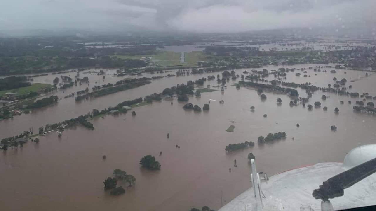 An aerial view of the flooding at Manning Valley on NSW's mid-north coast.