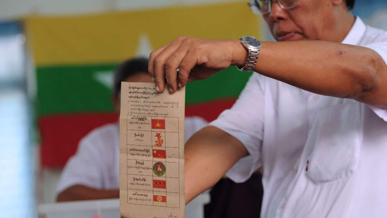 Seventeen parties contested the by-election, for 45 seats (out of 440 in Burma's House of Representatives) vacated after lawmakers were appointed to government. (Getty)