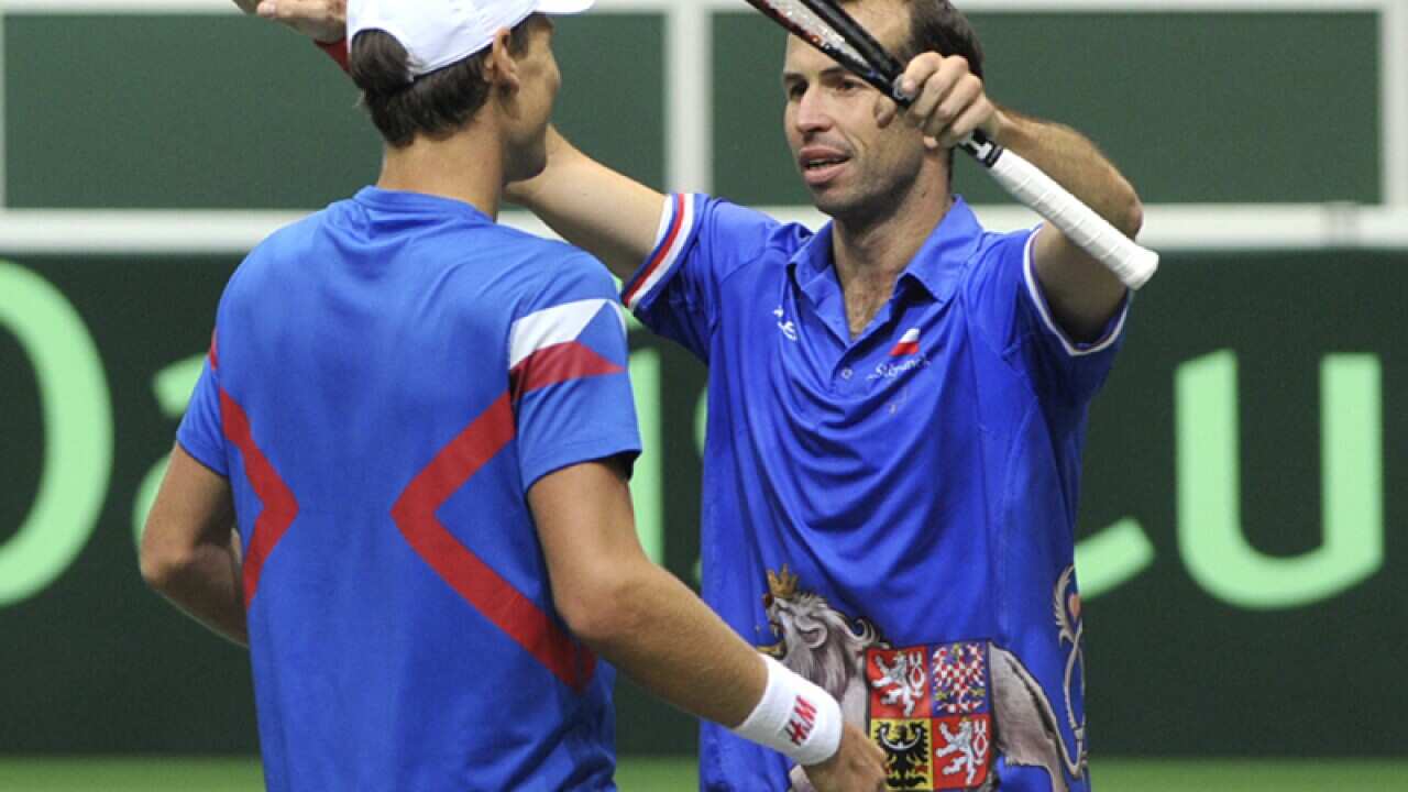 Tomas Berdych (L) and Radek Stepanek celebrating their win