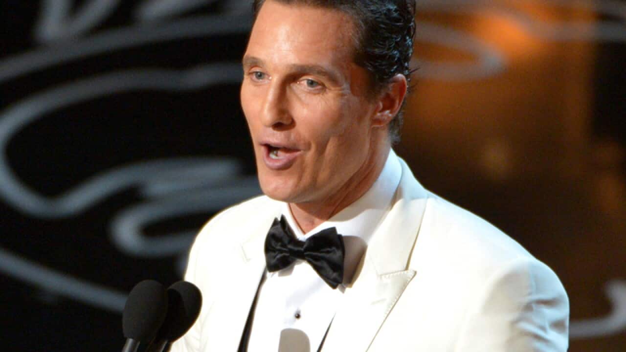 Matthew McConaughey accepts the award during the Oscars