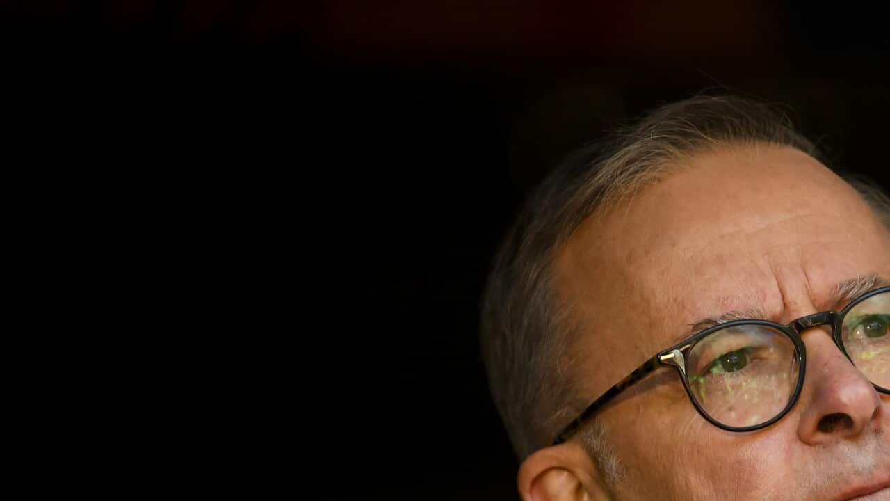 Australian Opposition Leader Anthony Albanese speaks to the media during a press conference at Addison Road Community Centre in Marrickville Day 26 of the 2022 federal election campaign, in Sydney, Friday, May 6, 2022. (AAP Image/Lukas Coch) NO ARCHIVING