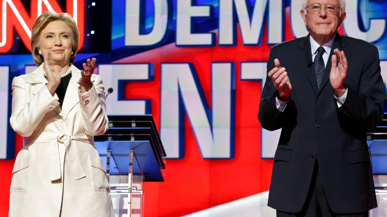 File image of Democratic presidential candidates Bernie Sanders and Hillary Clinton