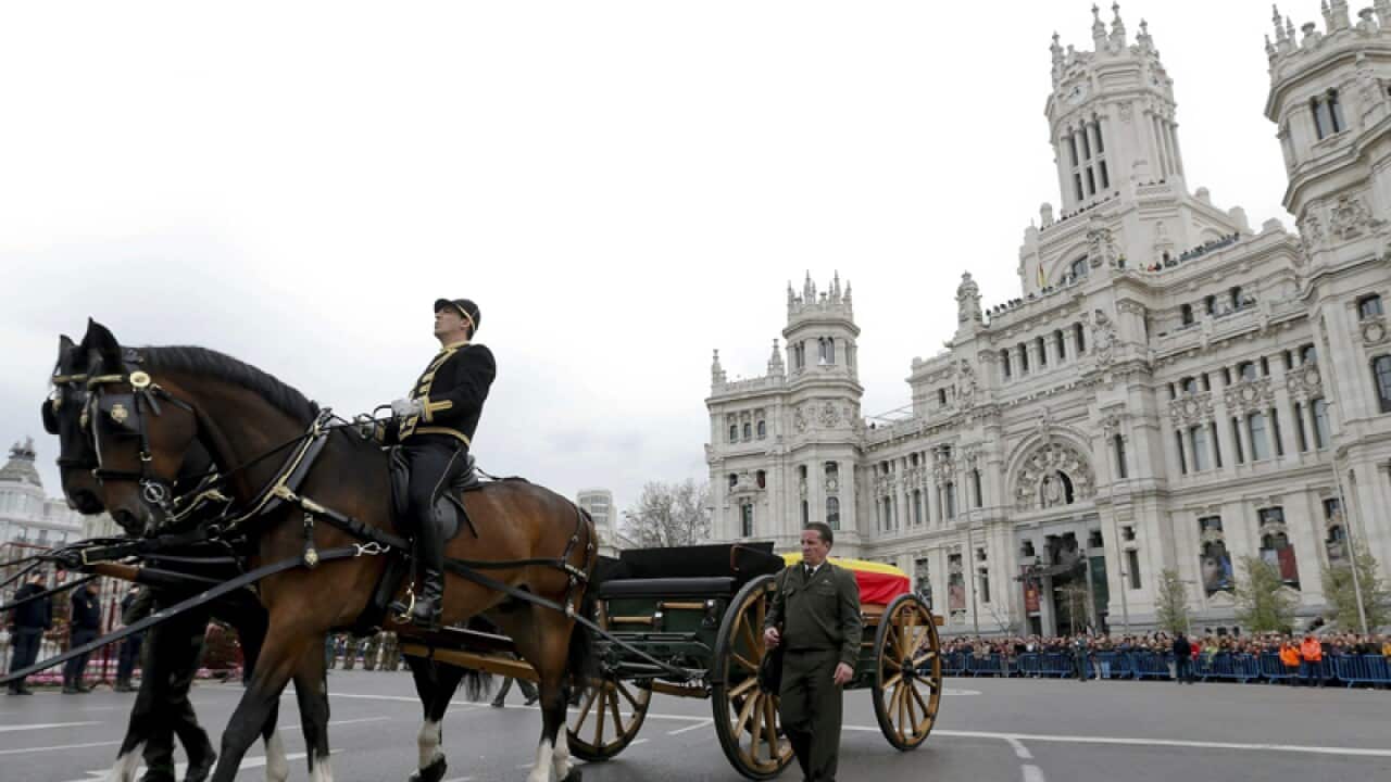 The coffin of late former prime minister Adolfo Suarez
