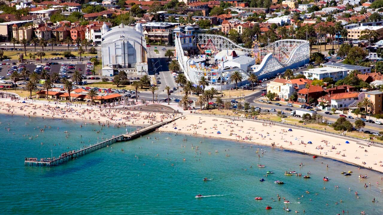 Aerial view of St Kilda, Melbourne, VIC, Australia