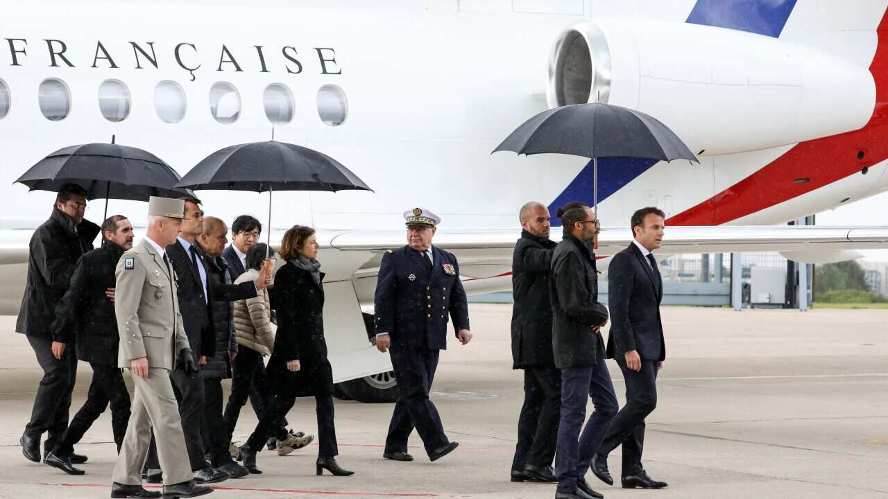 The hostages arrived at Villacoublay airport, near Paris, France.