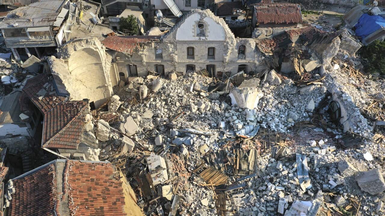 The Antioch Greek Orthodox Church, destroyed during the earthquake, in the old city of Antakya.