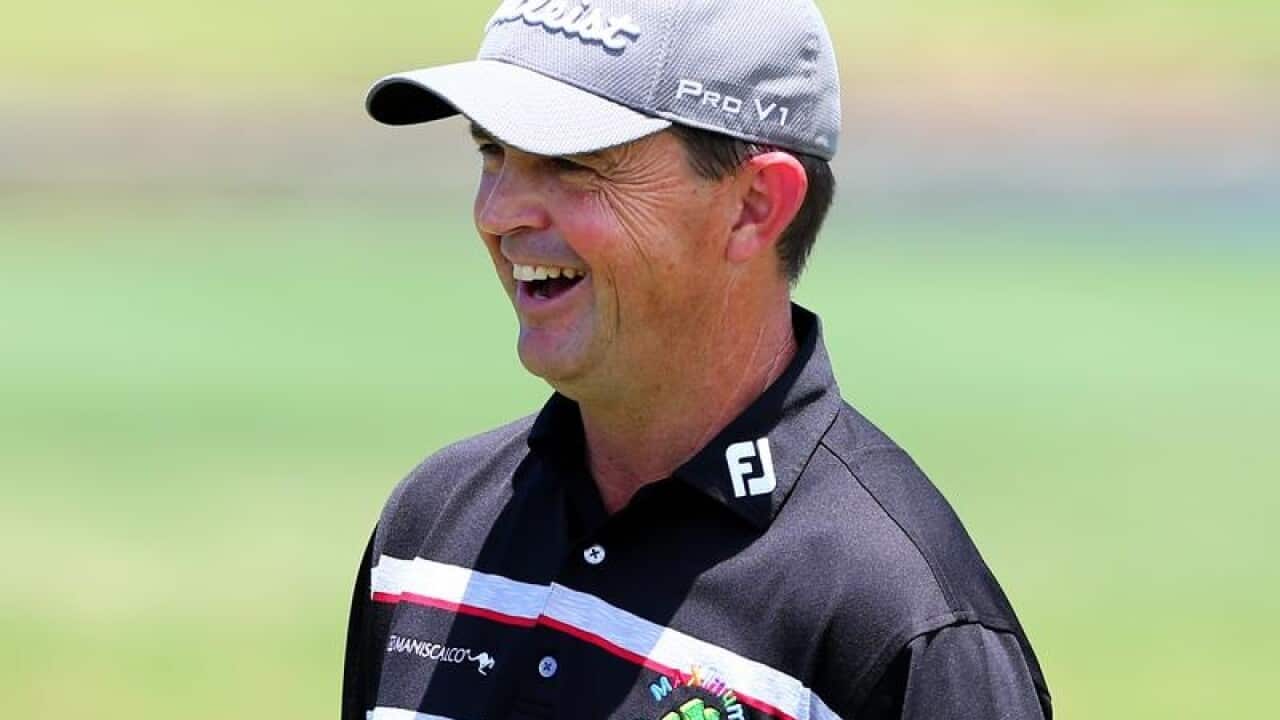 Greg Chalmers reacts during a PGA practice day