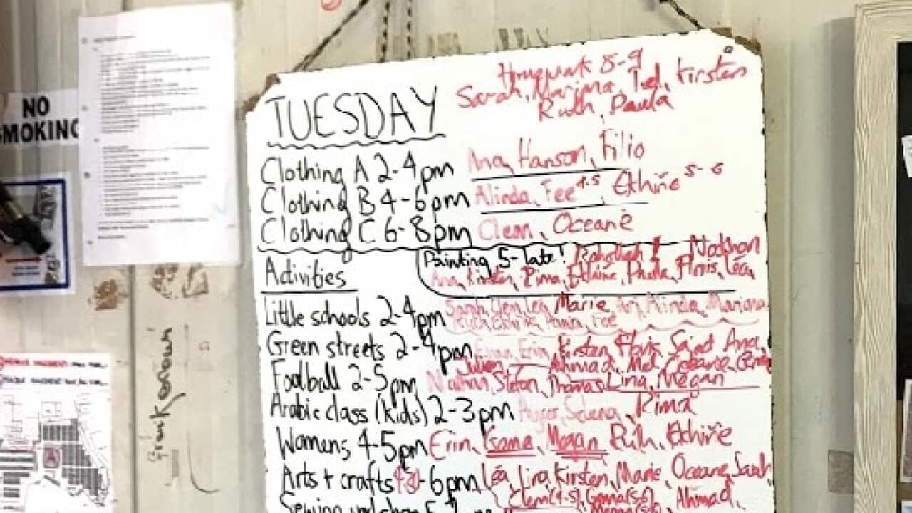 The schedule at Eleonas Refugee Camp in Athens