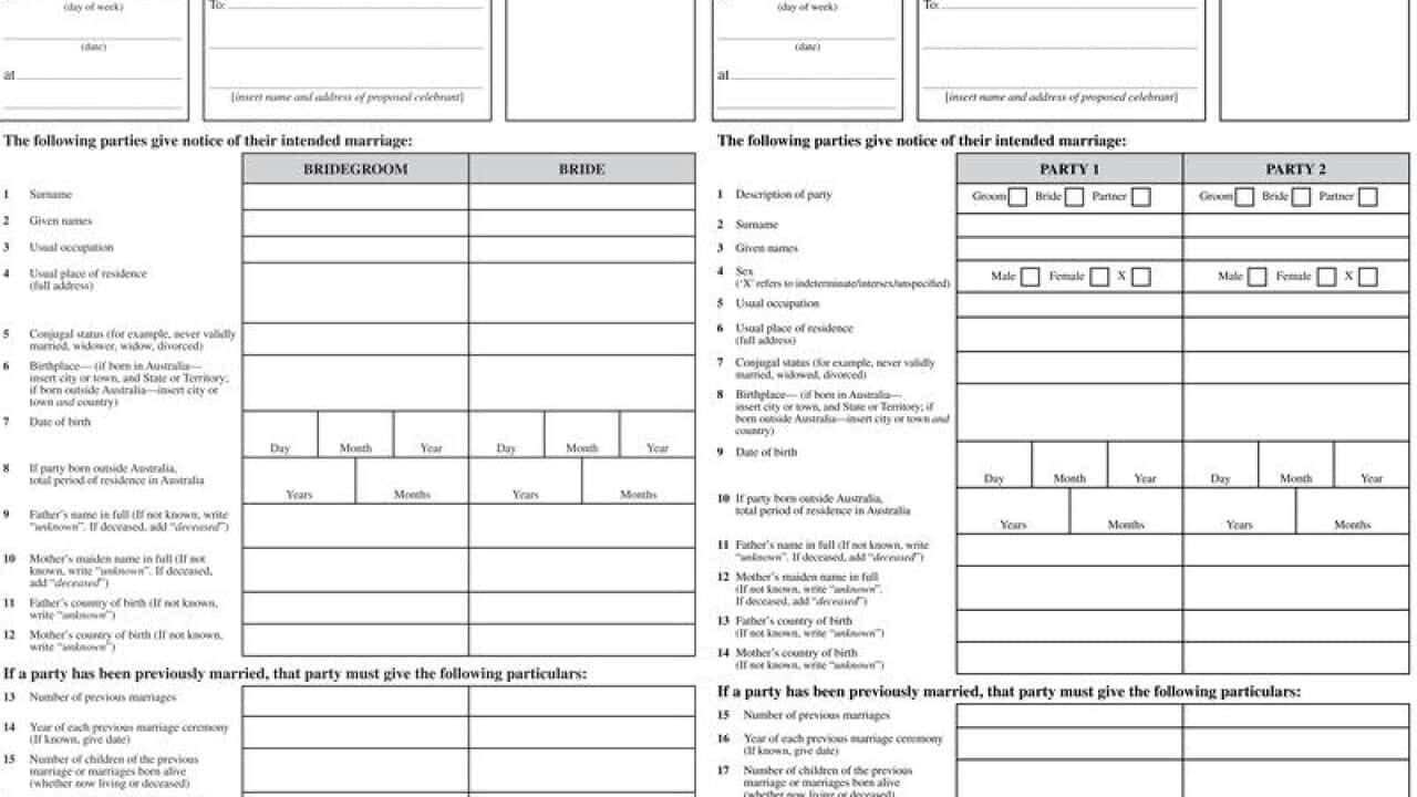 Notice of Intended Marriage form