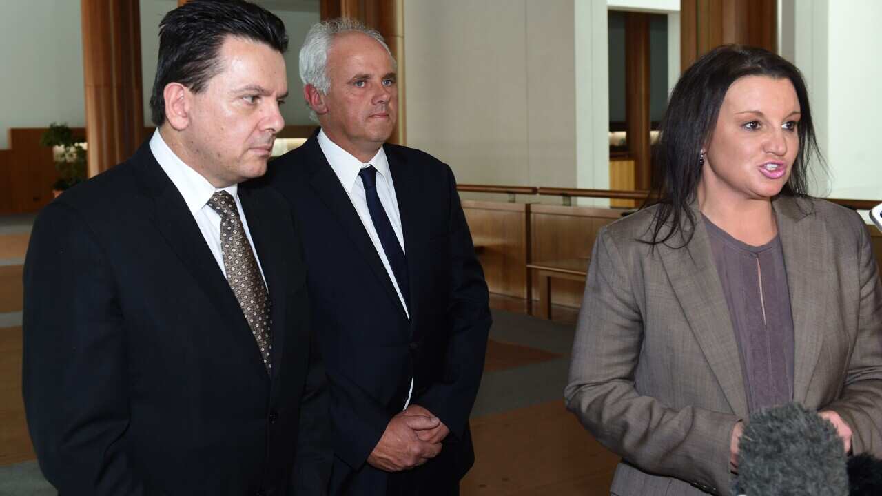 Nick Xenophon, John Madigan and Jacqui Lambie