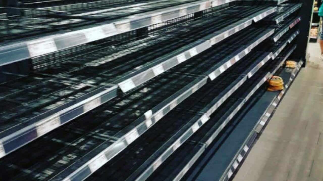 Empty shelves of German supermarket Edeka
