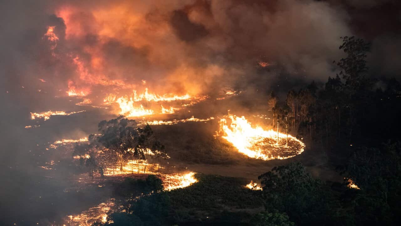 Fires tear through bushland at Bairnsdale in Victoria's East Gippsland region.