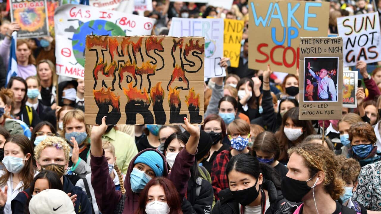 Students take part in theStudents take part in the School Strike 4 Climate protest in Sydney, in May 2021.