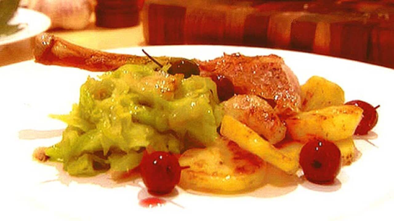 Roast-duck-with-braised-cab