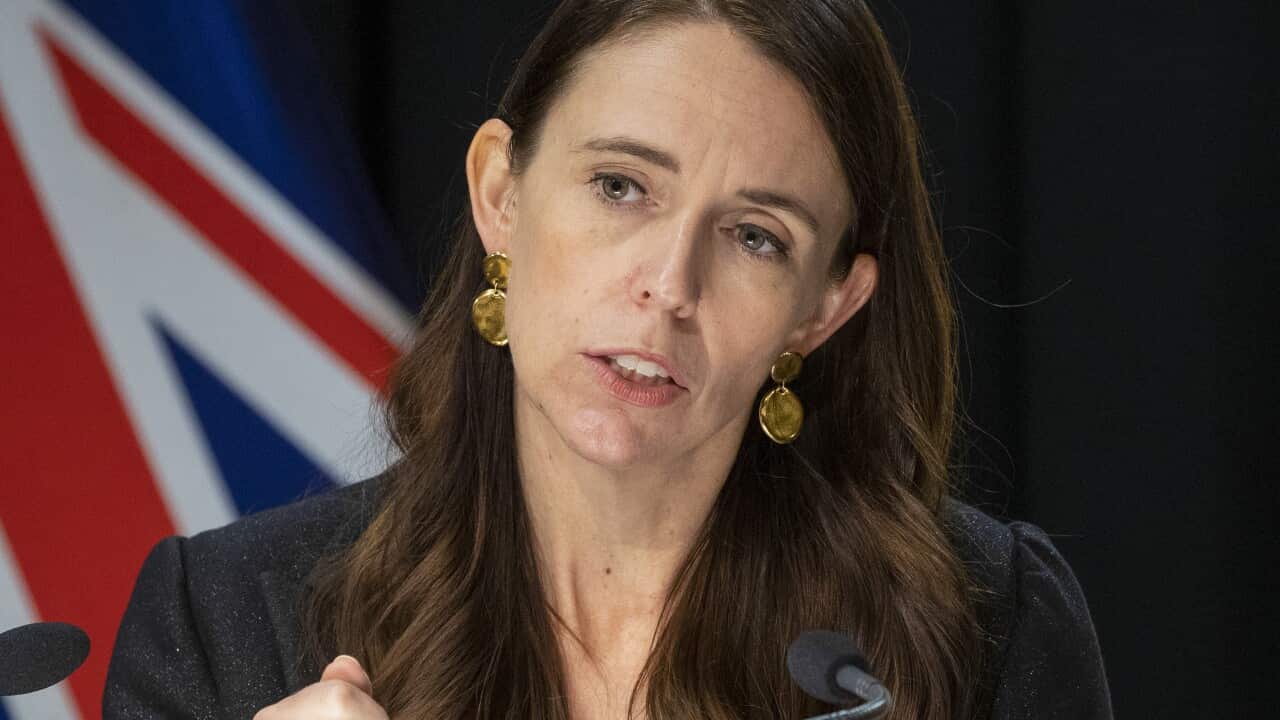 New Zealand Prime Minister Jacinda Ardern is seen speaking.