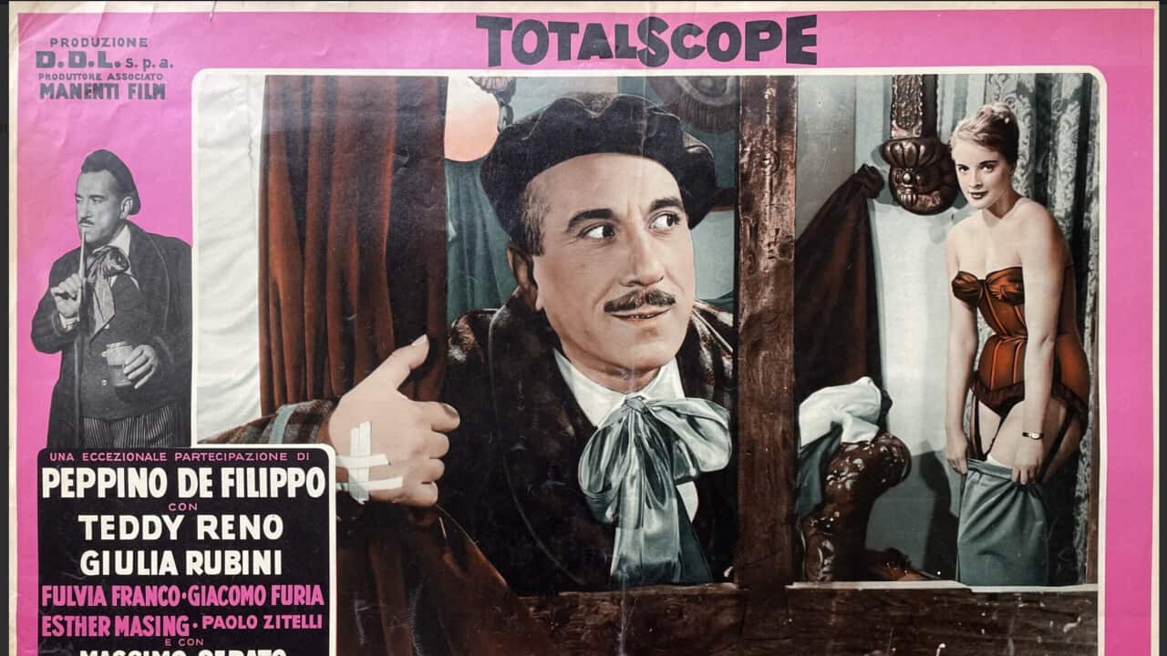 La locandina di “Peppino, le modelle e... chella là!“, dalla collezione di Santo Cilauro.