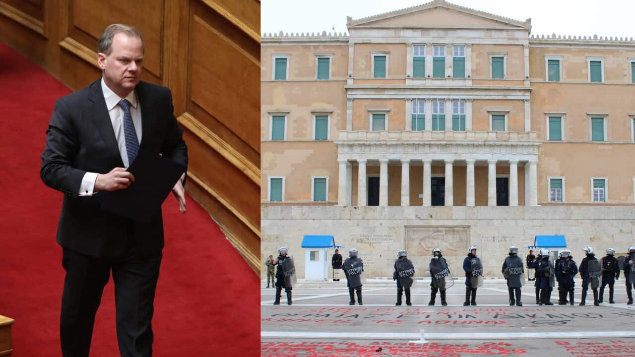 Greek former Minister of Infrastructure and Transport Kostas Karamanlis steps up for his speech at the debate on the no-confidence motion against the government at a session of the Parliament in Athens, Greece, 27 March 2024. Nikos Androulakis, president of PASOK-KINAL, filed a motion of no confidence against the government on 26 March over its handling of the train crash at Tempi on 28 February 2023, which claimed 57 lives. Kostas Karamanlis resigned on 01 March 2023 as infrastructure and transport minister, following the fatal train crash