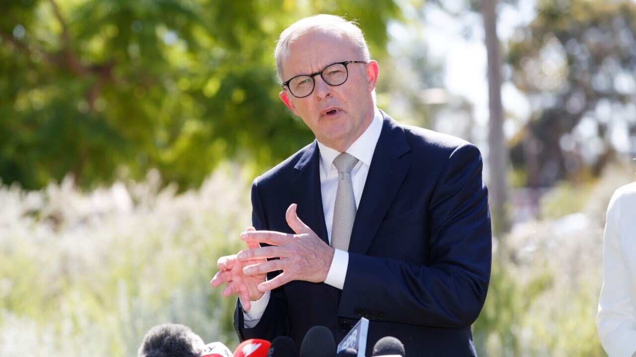 Federal Leader Anthony Albanese speaks to the media during a press conference